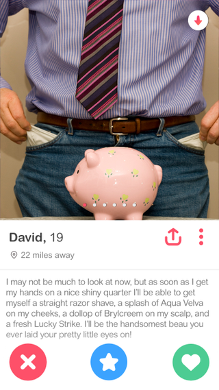 Illustration for article titled Tinder Fail: 7 Profile Photos Of Men Frowning And Pulling Out Their Empty Pockets That We Are Definitely Swiping Left On